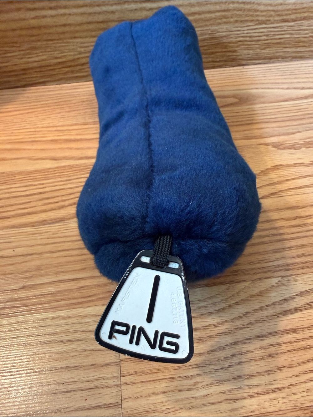 Single vintage PING Karsten Plush Fairway Wood Golf Club Headcover in navy blue